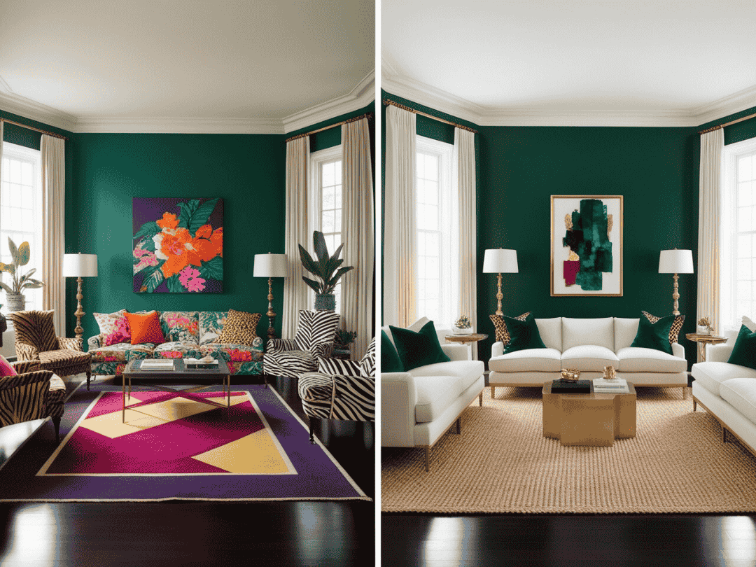 Color Psychology Interior Design Mistakes, Emerald Green Living Room Before & After