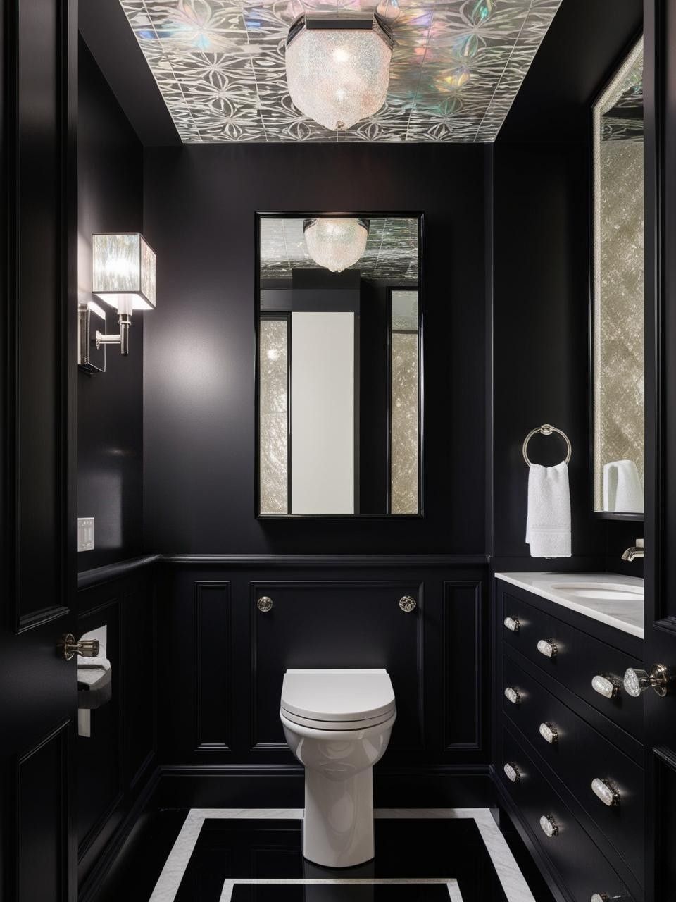 Black Iridescent Pearl Color Scheme Powder Room