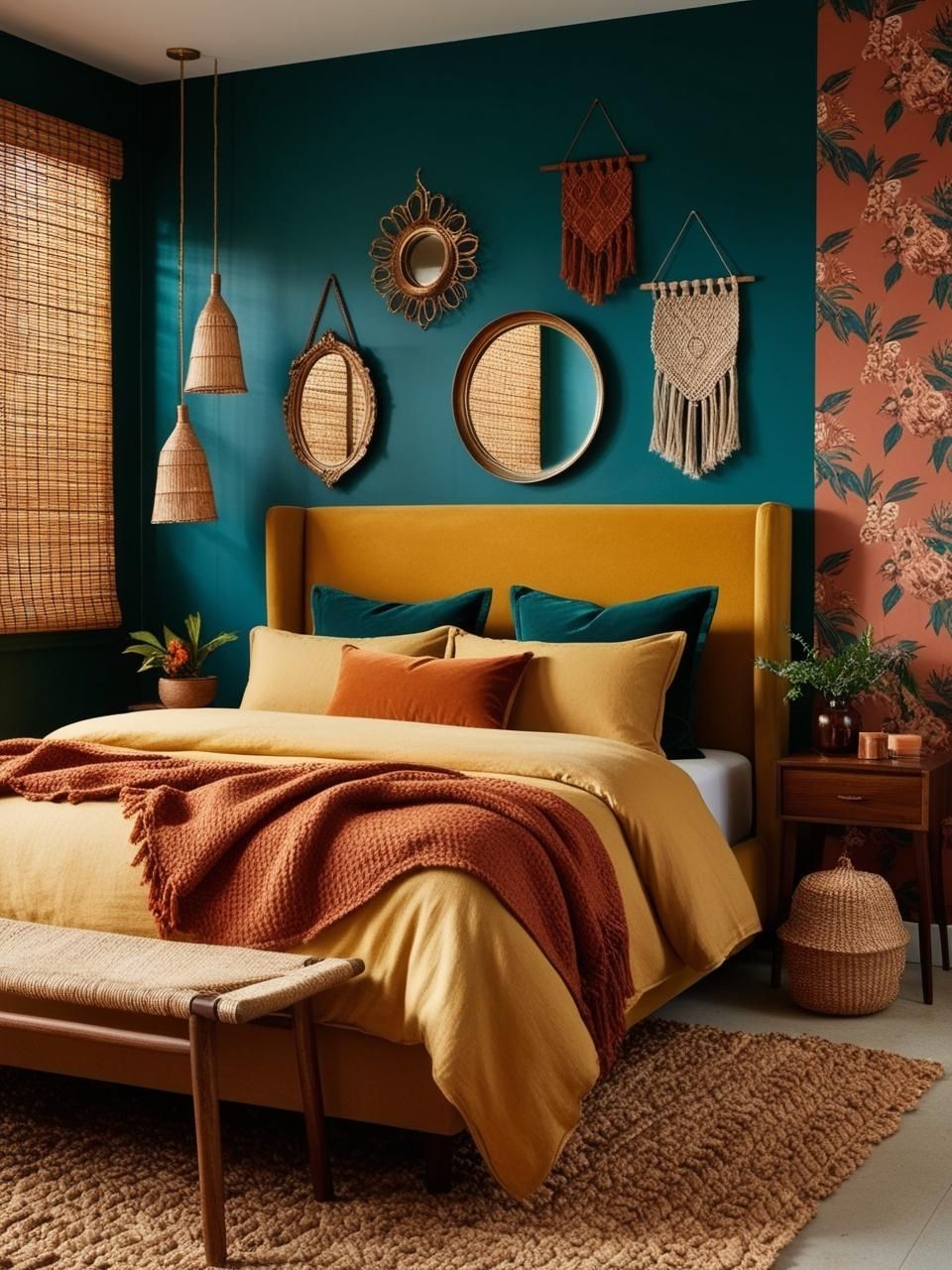 Boho Bedroom Deep Teal Color Palette