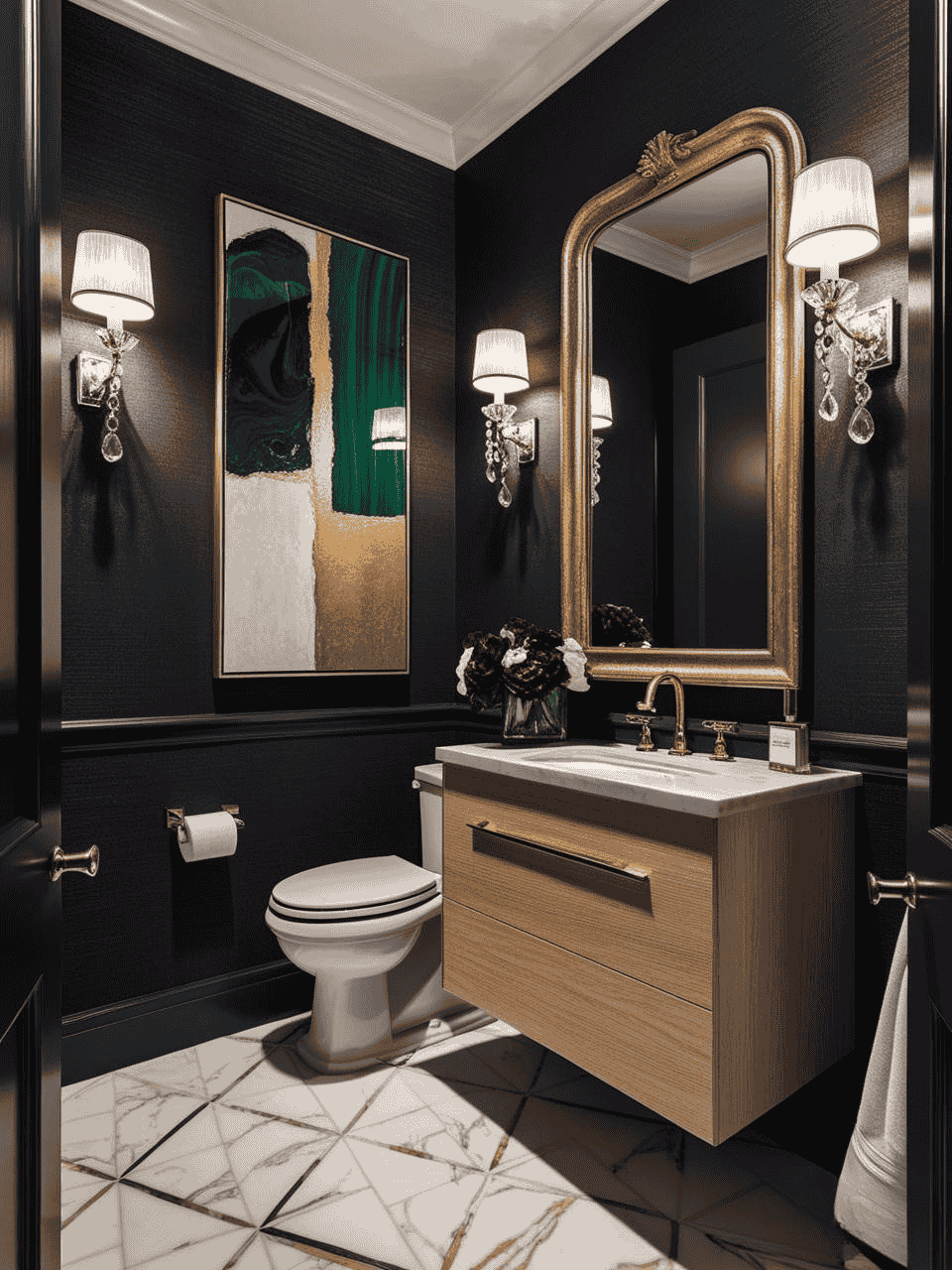 Breaking Design Rules Jewel-Box Dark Powder Room