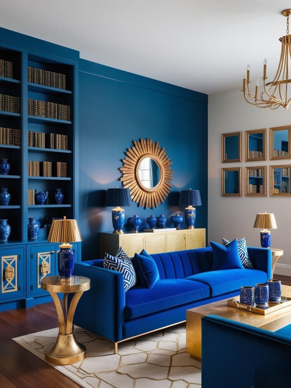 Electric Blue Gold Color Scheme Living Room