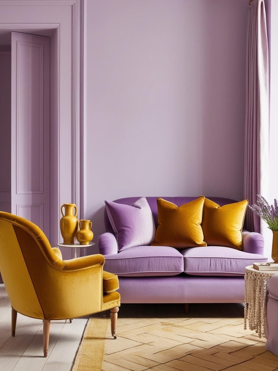 Lavender Mustard Color Scheme Living Room