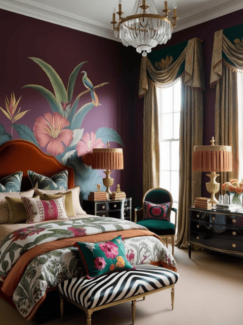 Maximalist Pattern-Rich Bedroom