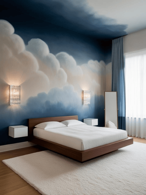 Interior Design Trend Surrealist Inspired Bedroom Clouds Wall Mural