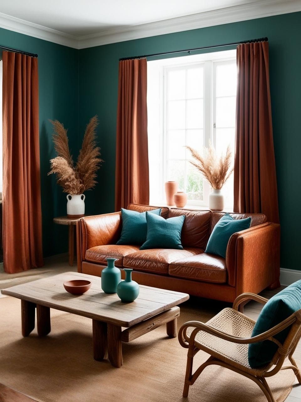 Teal and Rust Color Scheme Living Room