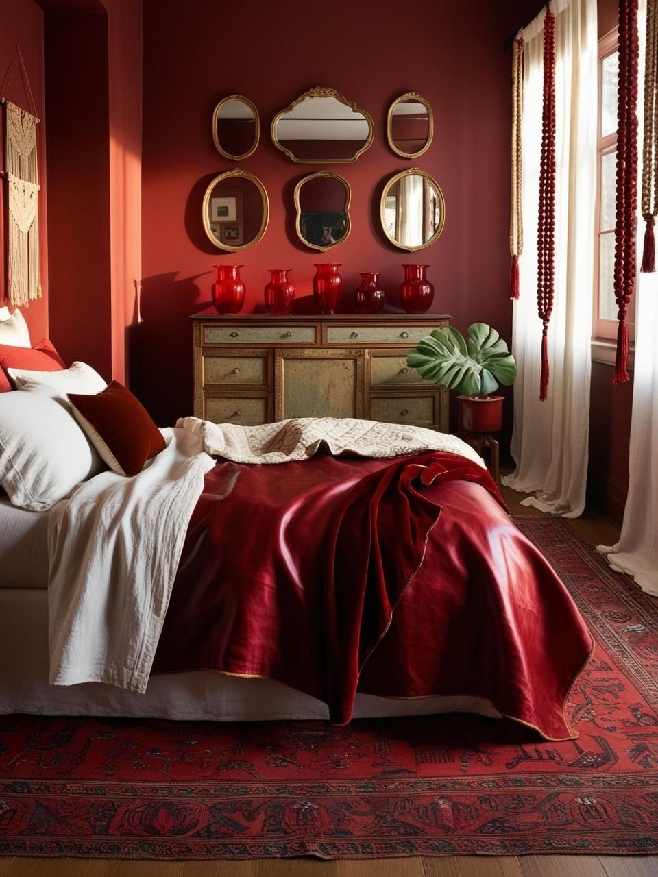 Cherry Red Bedroom Ideas Boho