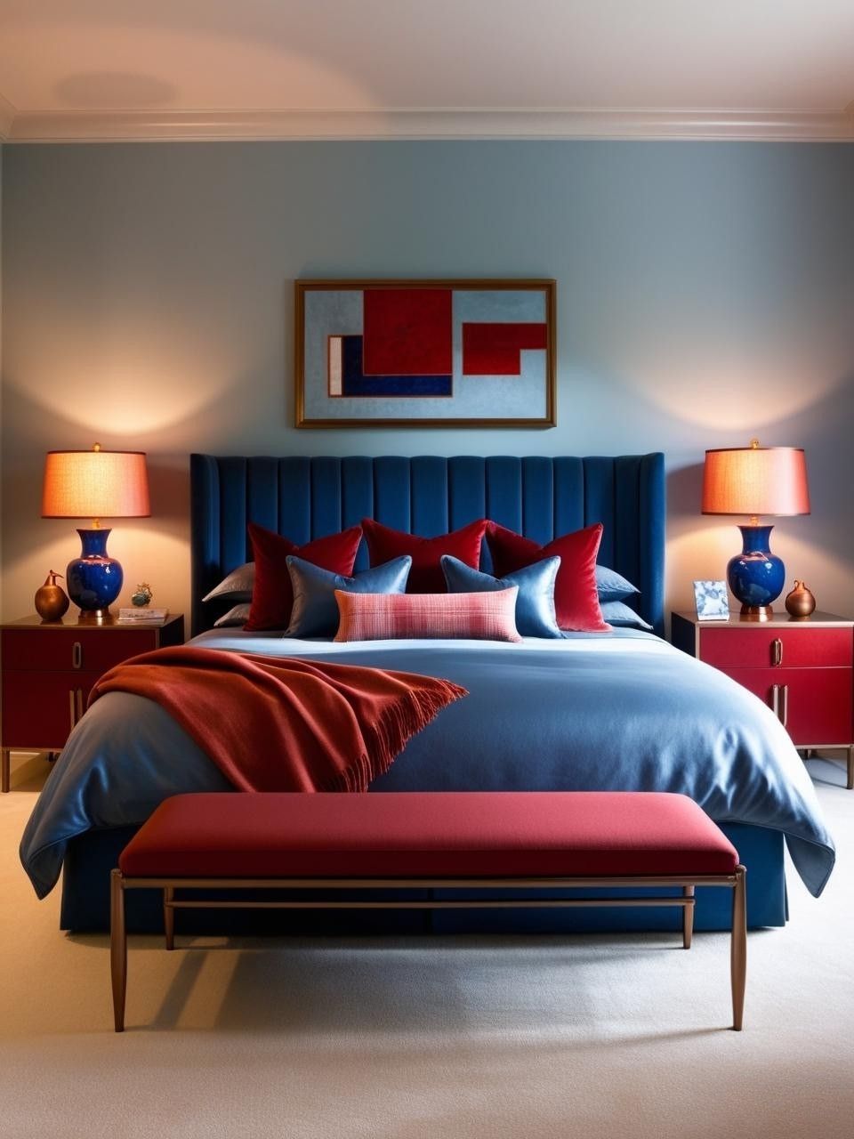 Cherry Red Slate Blue Warm Bronze Bedroom