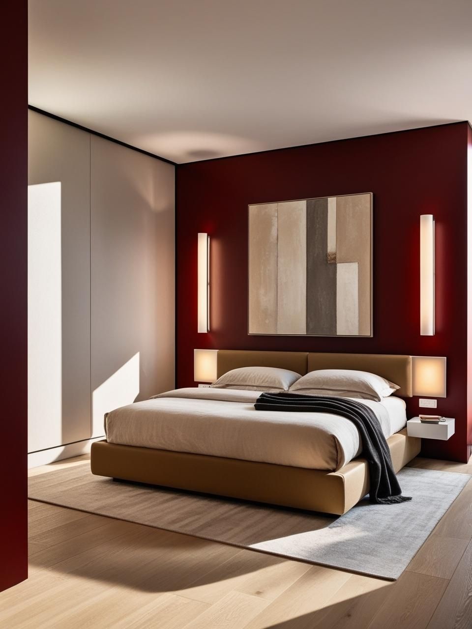 Cherry Red Walls Bedroom Neutral