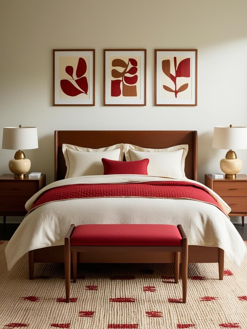 Cherry Red Warm Walnut Cream Bedroom