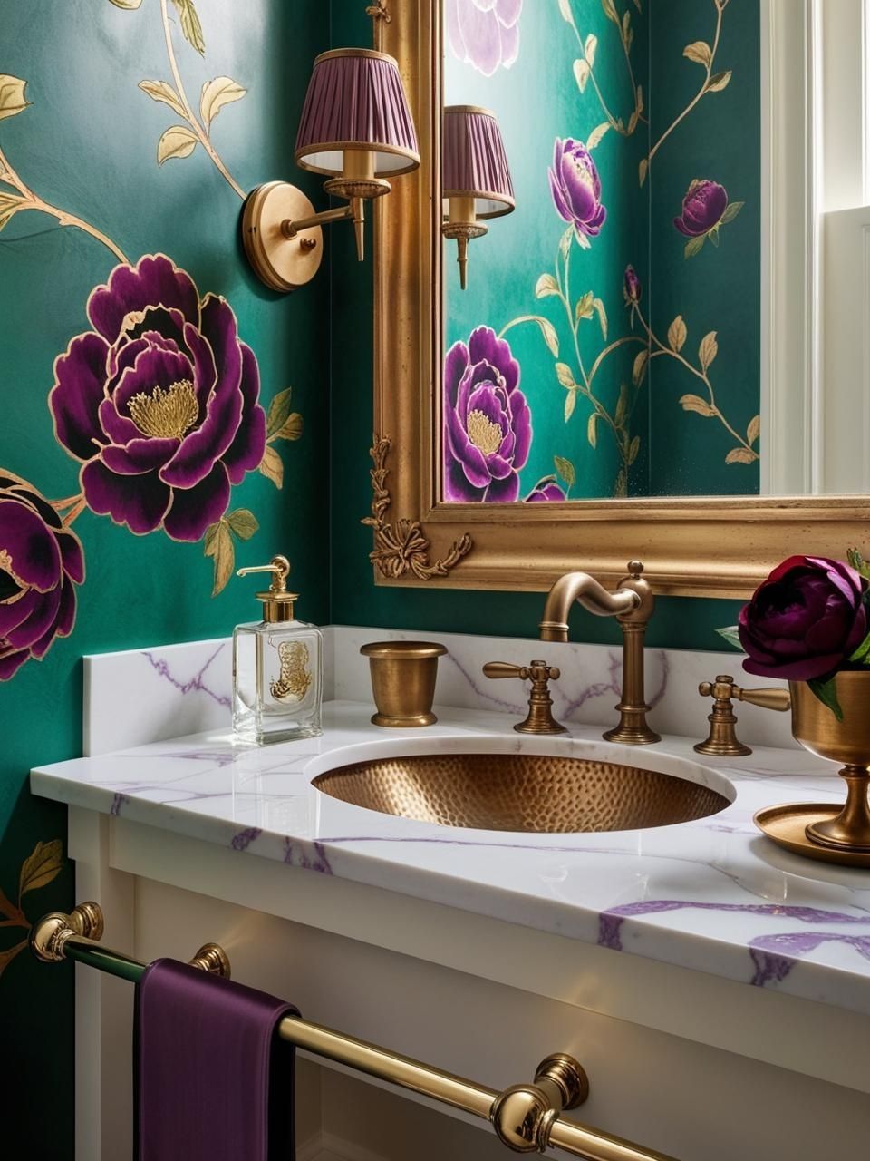 Maximalist Bathroom Design Green Purple