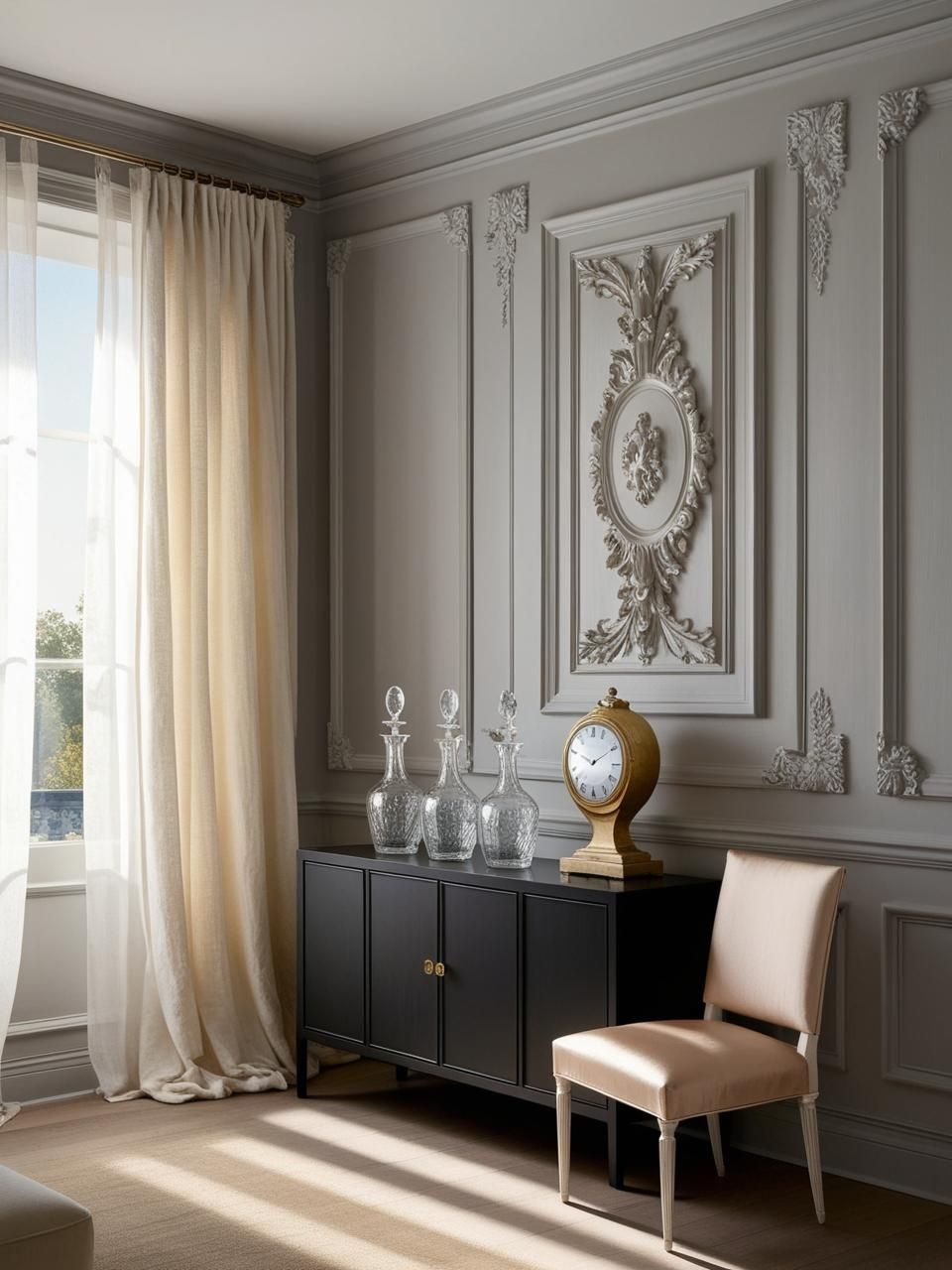 Rococo-Inspired Living Room Wall Finishes