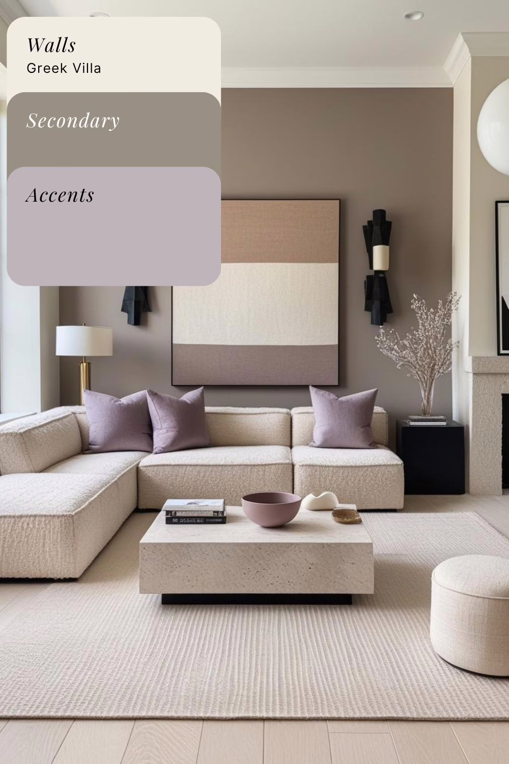Sherwin Williams Greek Villa Color Review Beige Accent Wall Lavender Accents Living Room Sherwin Williams Greek Villa Color Review Beige Accent Wall Lavender Accents Living Room