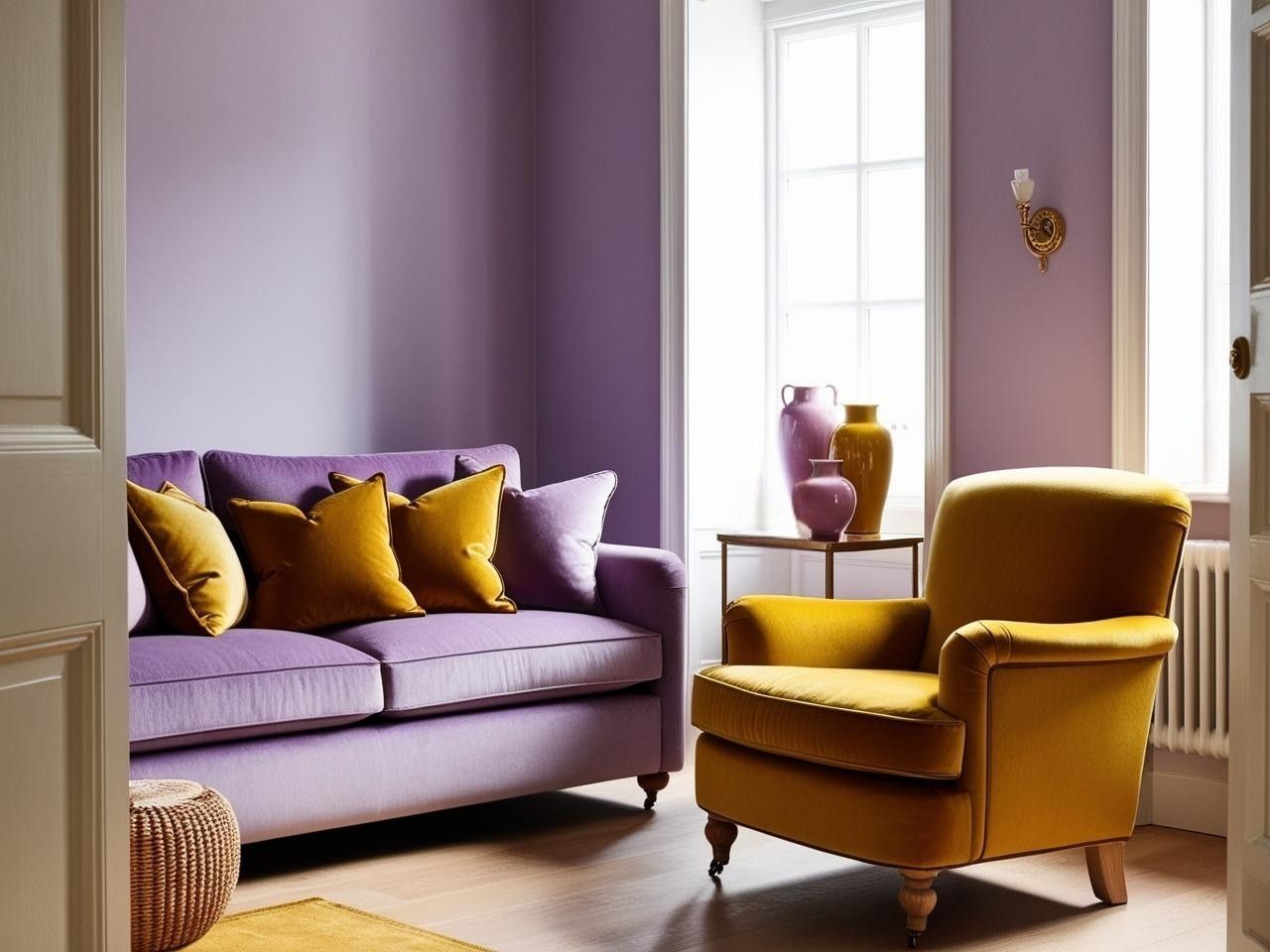 Surrealist Color Schemes Lavender Mustard Living Room Header