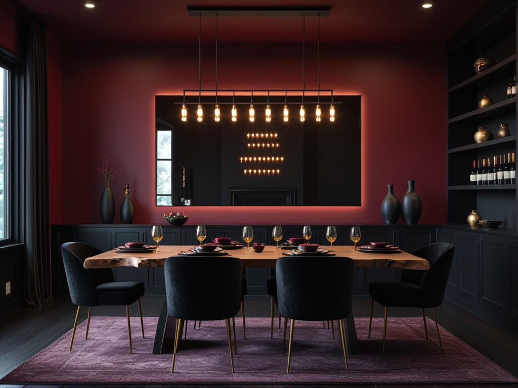 Cherry Red Walls Dining Room Moody