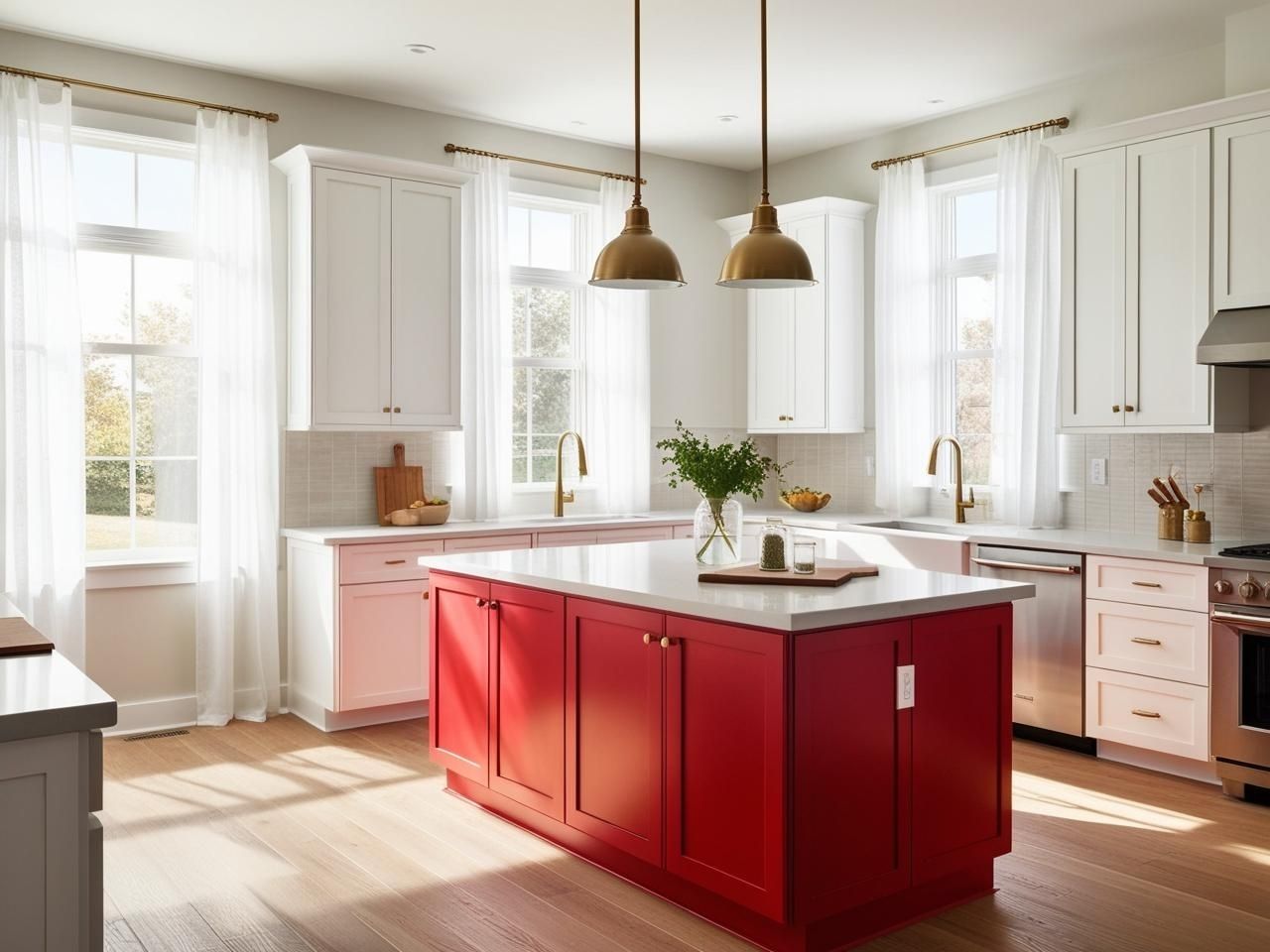 Cherry Red in Modern Kitchen Island Cherry Red in Modern Kitchen Island