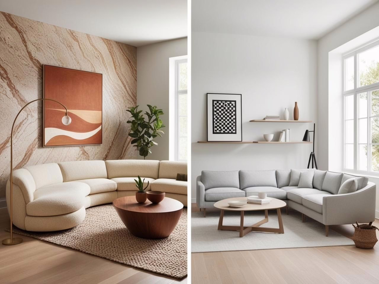 organic modern vs scandinavian split screen living room organic modern vs scandinavian split screen living room